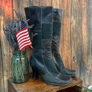 Vintage blue leather color-block boots.